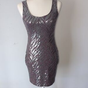 Ark & Co Gray/Silver Sequin Scoop Neck Mini Dress
